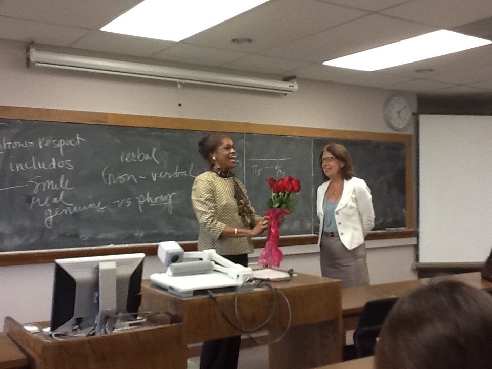 Barbara Ballard receiving red roses